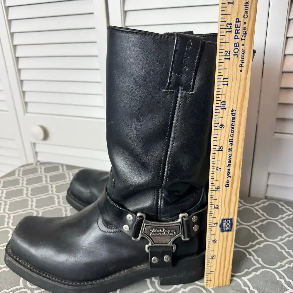 Harley-Davidson Harness Motorcycle Boots Black Leather Mens Size 10 Biker Logo